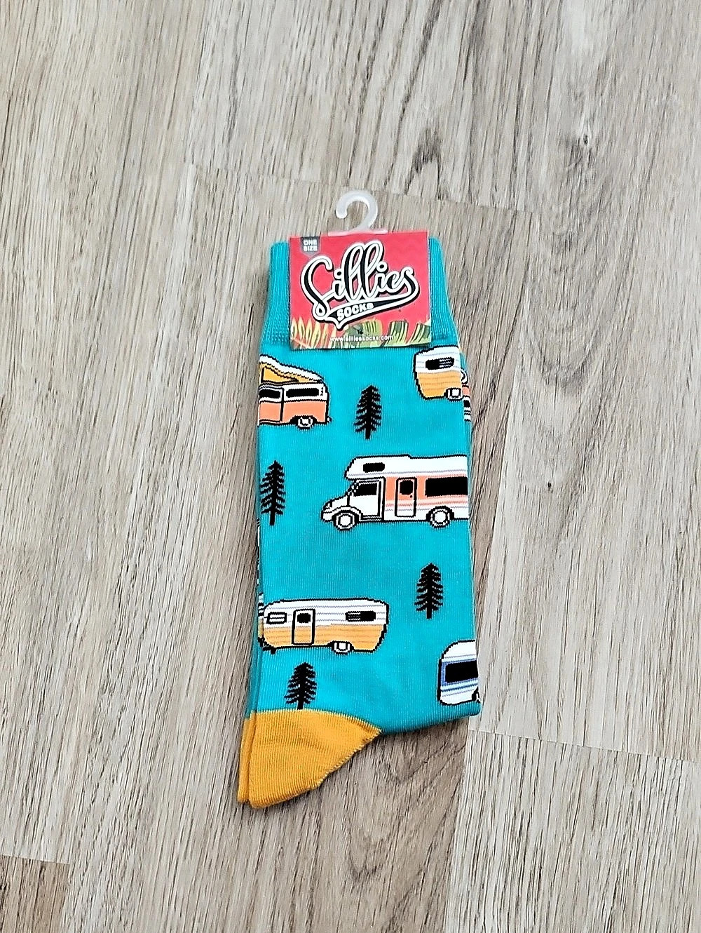 Sillies Socks Camping Cabin Patchwork Crew Socks Blue & Yellow NWT